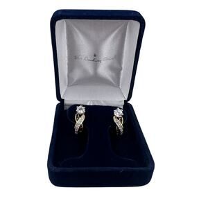 Danbury Mint Pierced Earrings in Box Gold Tone Twist Clear & Black